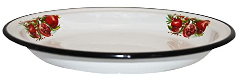 rukauf emaljbricka serveringsbricka rund 1,5 liter emaljerad ca 30 cm diameter med motiv retro