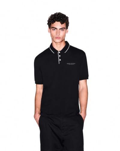 Armani Exchange Men's Regular Fit Small Text Logo Polo, Black, Large