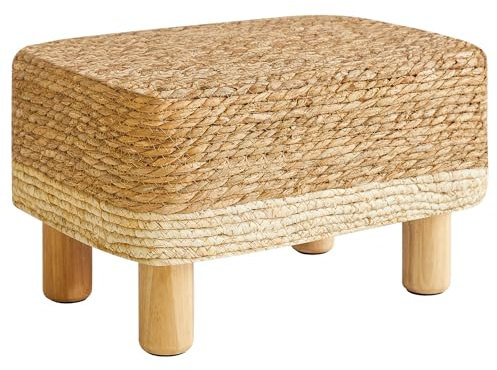 YMYNY Poggiapiedi Pouf Couch Sgabello Poggiapiedi Rettangolare In Alga Marina Naturale Multifunzionale Moderno Ottomano Divano Tavolino per Soggiorno Camera da Letto 42×30×26CM Bianco HBD043W
