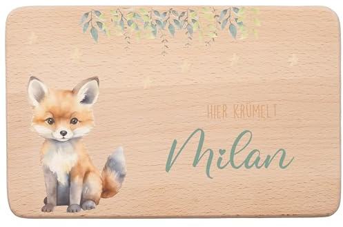 MINIHELDEN - Personalisiertes Frühstücksbrettchen Kinder Holz, Brotzeitbrett mit Namen und Tiermotiven, Individuelles Geschenk für Kinder und Babys zur Geburt, Taufe oder Weihnachten