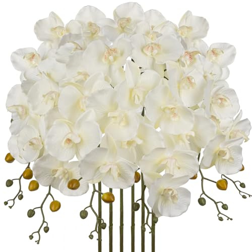 Oairse 6PCS Artificial Orchid Stems 81cm Tall White Silk Phalaenopsis Flowers with 5 Blooms Faux Orchids Flower for Home Office Wedding Floor Vase DIY Floral Arrangements Housewarming Gift