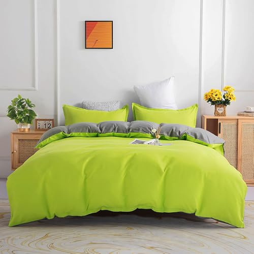 Highdi Set di Biancheria da Letto Matrimoniale 4 Pezzi Microfibra Set Copripiumino Singolo Doppio con Chiusura a Zip 1 Lenzuolo +1/2 Federe (Letto 2,0 m 200x230cm,Verde Grigio)