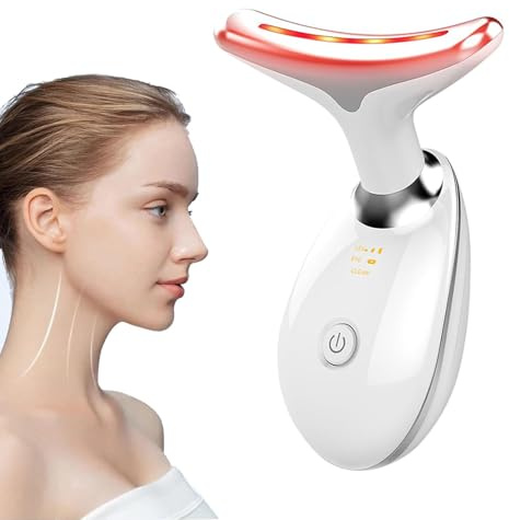 Ansiktsmassager, bärbar hudåtdragande skönhetstoningsenhet, med 45 ± 5 °C värme och 3 massagelägen, för åtdragning och nackskydd, lyft och åtdragning av hängande hud (vit), skönhetsenhet i 7 färger