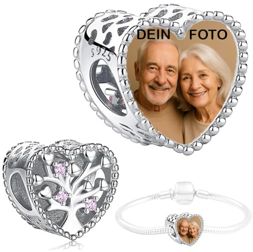 2Burned Baum des Lebens Silber 925 Personalisierter Schmuck Foto-Charm – Kompatibel mit Europäisches-Armbändern Liebe Herz Personalisiertes Geschenk – Fügen Sie Ihr Bild hinzu