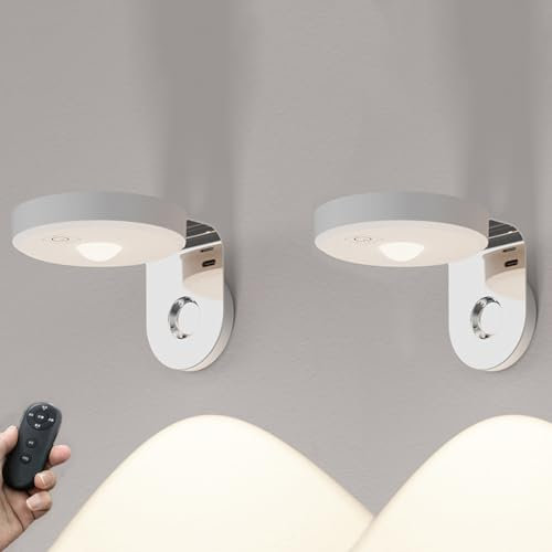 2 Stück Bilderleuchte Kabellos, LED licht Spots Akku Bildbeleuchtung mit Fernbedienung, Dimmbar Innen Wandleuchte 360° Drehbare, USB Aufladbar Malerei Licht Magnetisches Bilderrahmen Licht Ohne Bohren