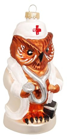 Krebs Glas Lauscha - Christbaumschmuck/Weihnachtsbaumanhänger aus Glas - Eule - Motiv: Krankenschwester - Größe: 11 cm