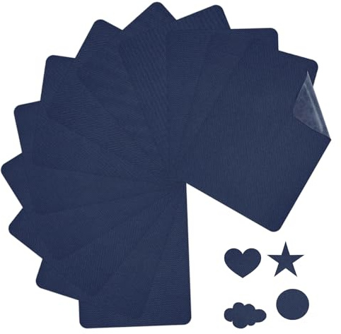 12 Stk Flicken zum Aufbügeln, Selbstklebend Stoff Bügelflicken | Reparaturflicken Aufnäher zum Aufbügeln, für Jeans Kleidung Schuhe Taschen Marineblau