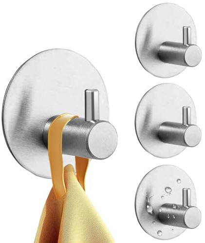UNILECON Klebehaken Extra Stark für Badezimmer - 4 Stück, ohne Bohren, 304 Edelstahl Selbstaht Klebe-Haken (Silber), für Küchen, Badezimmer und Toilettenkabinette