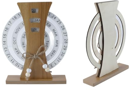 Orivin Ewiger Kalender, Holzscheibe, manuell drehbar, Holzblock-Kalender, geeignet für den Schreibtisch zu Hause, Datum, Woche, Monat