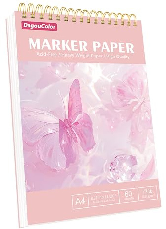 DagouColor Marker Papier für Alkoholmarker - Pink, A4 (60 Sheet) | Anti-Penetration Zeichenbuch, Doppelseitiges Säurefreies Spiral-gebundenes Skizzenbuch für Künstler Erwachsene