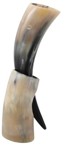 Zerodeko de Buey Natural Grande con Soporte Vaso Vikingo para Cerveza y Vino Taza Rústica de Beber con Únicos para Fiestas y Decoración Vintage