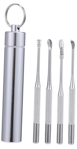 TOYZFRIENDY Ohrreiniger Löffel aus Edelstahl 304, 4 Stück Spiralförmiges Ohrenschmalzentfernungsset mit Rutschfestem Griff und Aufbewahrungsetui für Erwachsene Ohrpflege Zubehör für Sichere