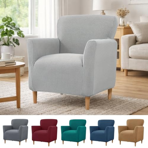 Stretch Sesselbezug mit Armlehnen, Elastische Jacquard Sofaüberzug, Clubsessel Sessel Bezug, Elastischer Strick Spannbezug für Sessel & Polsterstühle, Universelle Passform für Wohnzimmer, Büro