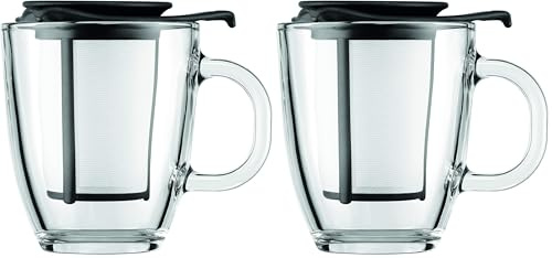 Bodum - K11239-01 - Yo-Yo - Set Mug Infuseur Individuel en Verre Trempé - Filtre Nylon - 35 cl - Noir (Lot de 2)