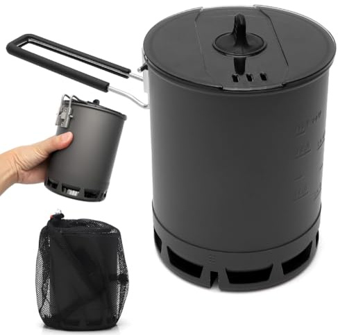 600 ml Ultralätt Camping-Kruka 164 g, Köksredskapsset Vikbar Outdoor-Kruka med Värmeväxlare, Högeffektiv, Bärbar Campingköksutrustning för Vandring, Resor & Bushcraft