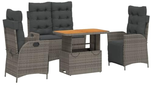 HFXHIJXQ 4-TLG. Gartenmöbel Set Poly-Rattan grau mit Klapp-Tisch 90 cm Lounge-Sofa Terrassen-Sitzgruppe wetterfest robust für Balkon, Garten und Terrasse