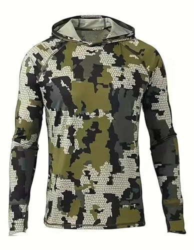 Sonnena Sweat à Capuche à Manches Longues pour Homme avec Motif Camouflage - T-Shirt Fonctionnel avec Capuche pour la Chasse et l'extérieur - Chemise de Chasse Respirante au Design Camouflage