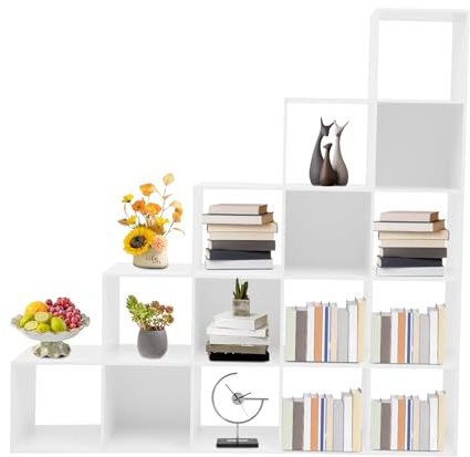 czyuRachel Scaffale a gradini bianco, con 15 scomparti, a forma di L, divisorio per stanze, per soggiorno, camera da letto, cameretta dei bambini, ufficio