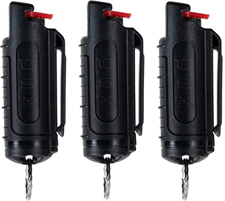 Police Magnum Keychain Pepper Spray Self Defense Belt Clip Holder- Tactical Safety Key Chain for Women & Men- Made in The USA- 3 Pack Black INJ