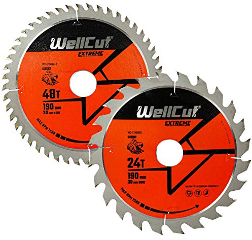 TCT Extreme Kreissägeblatt, 190mm x 30mm Holzsägeblatt, Sägeblatt Bohrung 24 & 48 geeignet für HS7601J, 5704R, C7U2, GKS65, WELLCUT