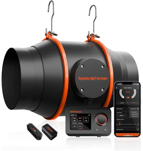 Spider Farmer Rohrventilator 150mm mit GGS Temp Feucht Controller, 685m³/h | Mit GGS Temperatur & Feuchtigkeitsregler, leiser 62W EC Abluftventilator für Growzelt, Growbox und Hydrokultur