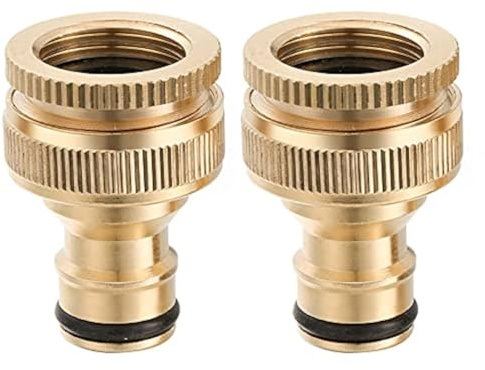 2 Pcs Garden Hose Tap Connectors, 1/2 Inch and 3/4 Inch Brass Hose Quick Tap Connector 2-in-1 Outdoor Threaded Tap Connector Water Hose Faucet Adapter