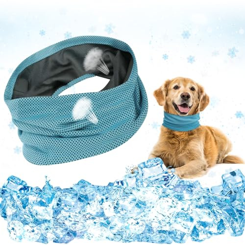 Kühlhalsband für Hunde, Hundehalsband Kühlend Atmungsaktiv Bandana,L | Kühltuch Hundehalstuch Kühlend Selbstkühlendes für Kühlung im Sommer - Blau