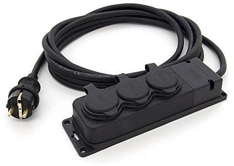 KOOP Elektro 15 m Gummi-Verlängerungskabel mit 3 Schutzkontakt-Steckdosen für Garten Außenbereich IP44 16A 230V H05RR-F 3 * 1,5 (15 m, 3-Fach Steckdosenleiste)