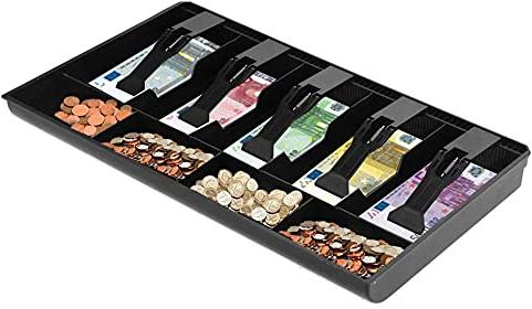 Kasse Geldschublade, 41.00 * 25.00 * 4.00cm Kasseneinsatz für Schubladen mit 9 Rastern Herausnehmbare Cash Tray Schublade Register Einsatz Kassenschublade mit 5 Scheinen und 4 Münzenschublade
