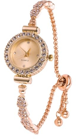 Halukakah Kids' Sparkling Diamond Watch - Rose Gold Plated, Adjustable Size Bracelet, Pink Round Dial - Quartz Stainless Steel Wristwatch - Birthday Gifts for Children Boys and Girls