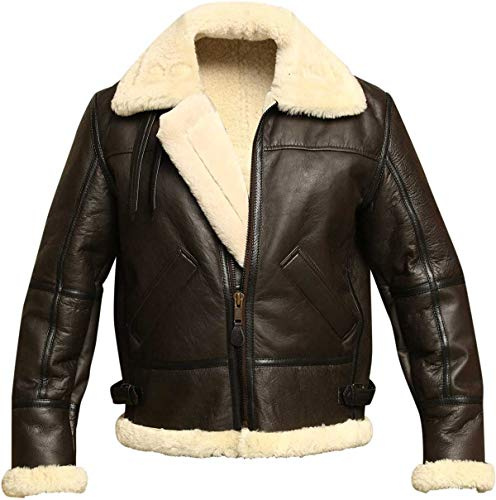 Hombres Shearling Cuero auténtico de piel de oveja Bomber Pilot Aviator B3 WWII Flying Cockpit Chaqueta de lana gruesa interior/interior