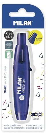 MILAN Blister Korrekturband mit Druckknopf, 5 mm x 6 m, Serie Acid, blau