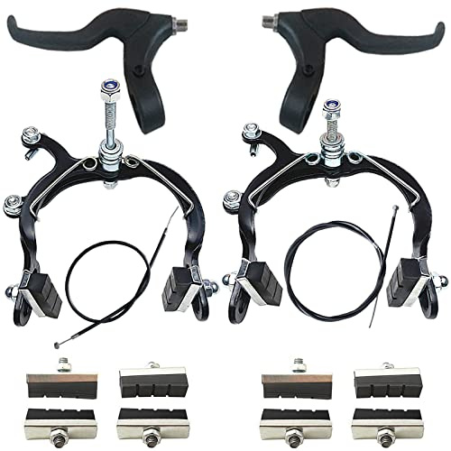 Bike Brake Caliper Set MX Side Pull Brakes 69-96mm Long Reach Rear & Front C Caliper Brake Include Brake levers Brake Wires Brake Calipers and 8 Pieces Brake Rubber Pads for Most TMX MTB Road Bicycles