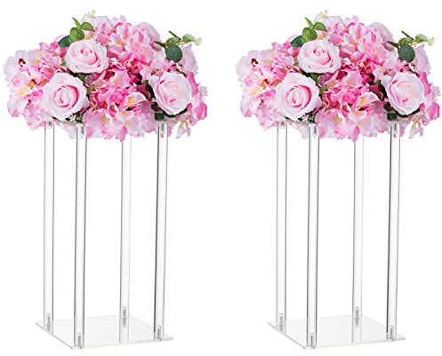Nuptio Acryl Vase Hochzeit Tafelaufsätze - 2 Stück 40cm Hohe Blume Stehen Blumen Vasen für Geburtstag Party Hochzeiten Tischdekorationen - Geometrische Spalte Tafelaufsatz Display Steht Halter