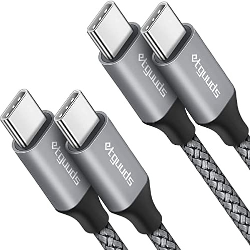 etguuds USB C to USB C Cable Grey 1M 2Pack, PD 60W C to C Charger Cable | Type C Lead 3A Fast Charging Braided for iPhone 17/16/15 Pro,MacBook/ iPad Pro, Galaxy S26/ S25/ S24/ S23 Ultra, Pixel 10/ 9