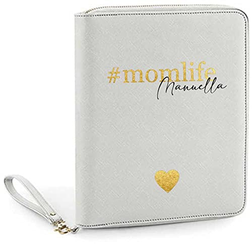 AWASG Organizer mit Namen personalisiert | Motiv Momlife | Familienorganizer Reisemappe Dokumententasche viele Fächer Reisepass Karten Unterlagen Impfpass (grau)