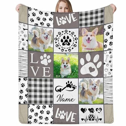 COLORSFORU Individuelle Decke mit Hundebild, Name, personalisierter Text, Fotocollage, Decke, Gedenkgeschenk, Verlust, Hund, Trauerdecke, Geschenk für Kinder, Haustierbesitzer, Liebe mit