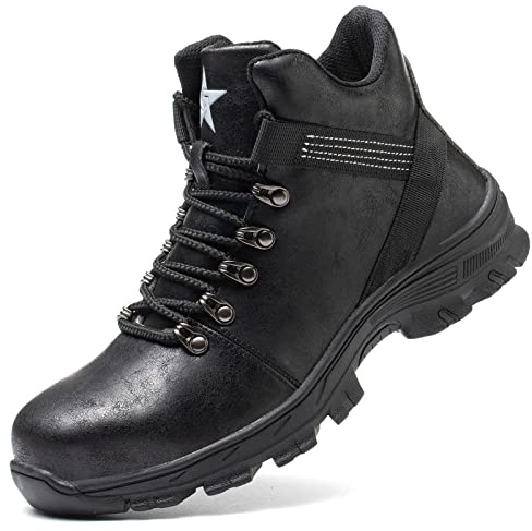 Zapatos de trabajo para hombre, impermeables, zapatos de seguridad para mujer, zapatos de punta de acero, zapatos de motociclismo, zapatos transpirables, Negro , 45 EU