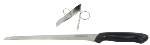 Fackelmann Set Cuchillo Jamonero Nirosta 23/34 cm y Pinza para Jamón 11 cm Acero Inoxidable, Juego para Cortar Jamón y Servir