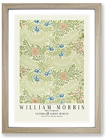 Larkspur Pattern With Border By William Morris Framed Wall Art Print A3 Oak | Ready to Hang, Premium Giclée Paper, Fade-Resistant Inks, Securely Packaged, UK Made