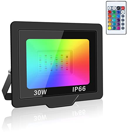 Willpower 30W RGB LED Flood Light Outdoor Color Changing Stage Lights Indoor Floodlights Floor Lamp Party Uplight for Garden Courtyard Landscape Halloween Christmas, IP66, Remote Control, Dimmable