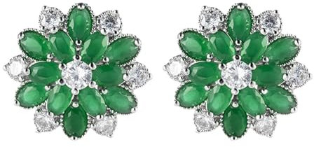 Ohrclips Mädchen, Ohrhänger in Bijouterie Grün Weiß Vergoldet Grün Andere Form Zirkonia Blütenform Earrings Hochzeit Geschenk für Damen