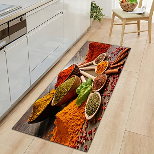GOKSEL Teppich Läufer Farben & Gewürze KüChenteppich Waschbar rutschfest Teppich Küche, Teppichläufer Küchenläufer für Flur, Küche, Schlafzimmer 60 x 180cm