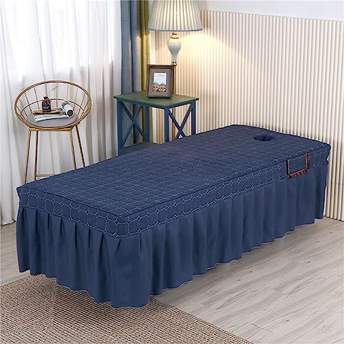 Highdi Bezug für Massageliege mit Loch, Waschbare Beauty Bettbezug Elastisches Massagetische Bezug mit Rock für 90cm oder weniger Massageliege (60 * 180cm,Marineblau)