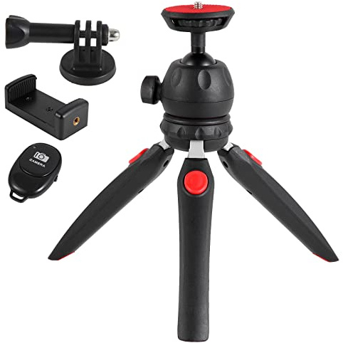 Mini Tripod for Camera and Phone -with Remote and 360 Degree Ball Head, Premium Tabletop Small Phone Tripod Mount for GoPro Cell Phones Webcam Projector Compact DSLR