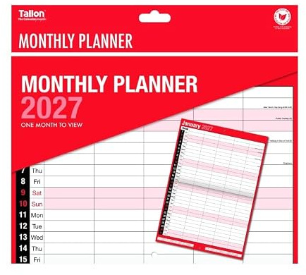 2027 A3 Large Print Monthly Wall Planner – 5 Column Wall Hanging Calendar, One Month to View – Ideal for Office, Home, or Family Organisation