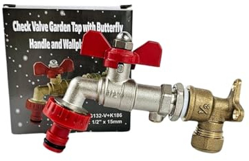 Wärmer System Robinet de jardin extérieur 1,27 cm à fixation murale avec clapet anti-retour et fixation coudée (robinet de jardin avec poignée papillon et connecteur de tuyau)
