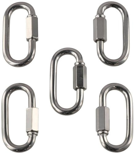 Fudeshe 5 maglie rapide in acciaio inox 304 a forma di D, con chiusura a forma di D, con anello portachiavi a vite, per amaca, campeggio e attrezzature da esterno