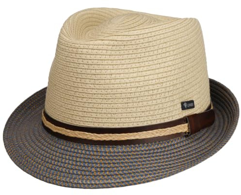 SOMBREROSHOP Montenovo Sombrero Trilby Paja Pata de Gallo Multicolor Banda de Piel Hombre Primavera Verano