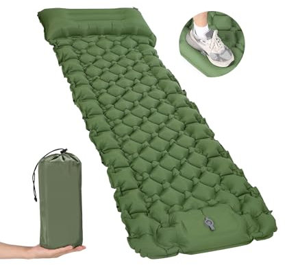 PERMUST Colchoneta Hinchable Camping,Esterilla Camping Autoinflable, Espesar Colchoneta Camping Hinchable con Almohada, Ultraligero Colchon Hinchable Camping con Bomba de Pie, para Viajes, Exteriores